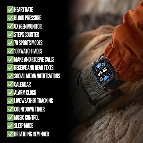 Miniatura 4 de Carbinox Vesta - Reloj inteligente (respuestahacer llamadas), resistente al agua, IP69K, compatible con teléfonos Android e iOS, batería militar