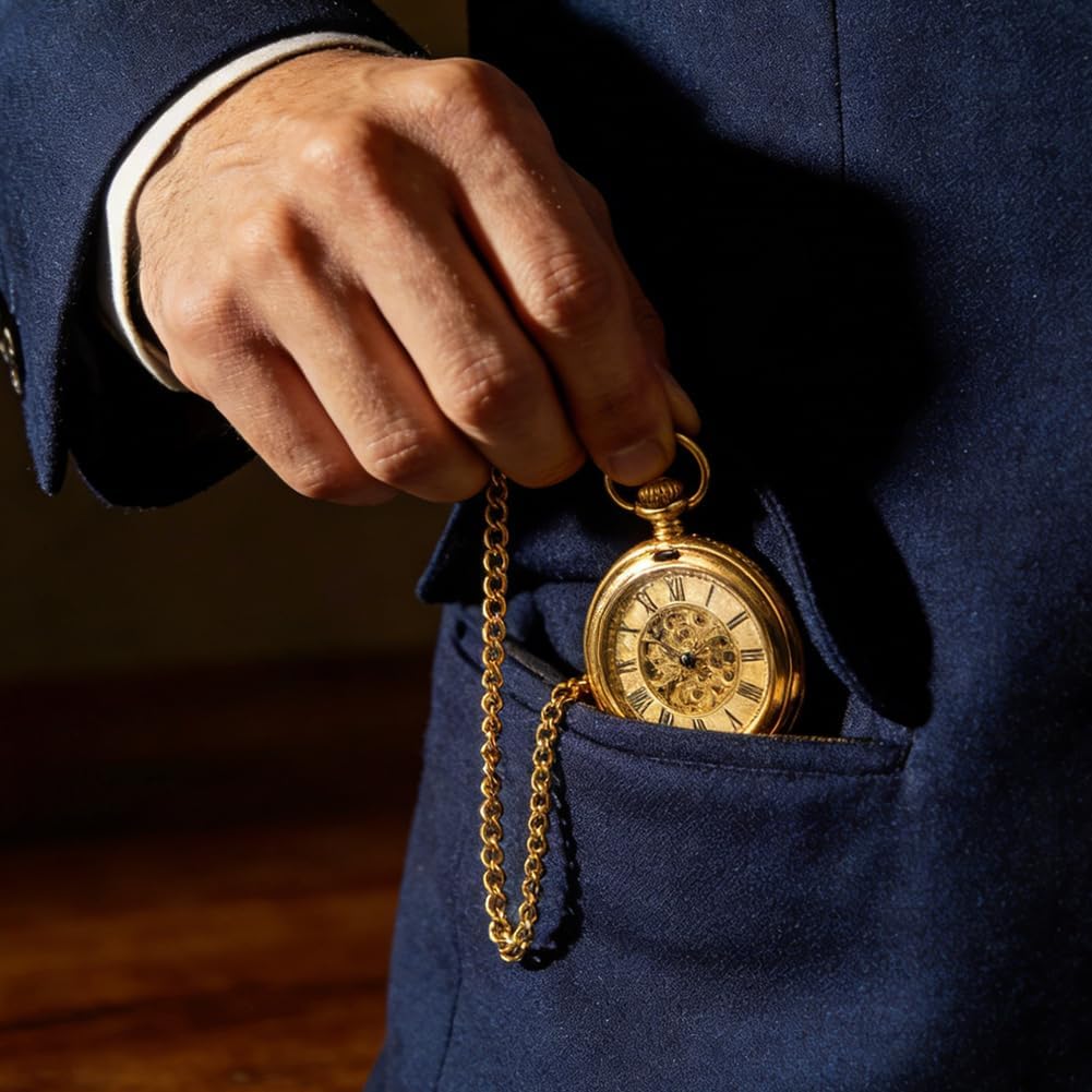 SUNNYCLUE 1 Box 15 Inch Pocket Watch Chains Albert Chain Golden Watch Chain with Lobster Clasps Vintage Alloy Metal Vest Chains Accessories for Men Father's Day Vests Suit Formal Cloth Decoartions