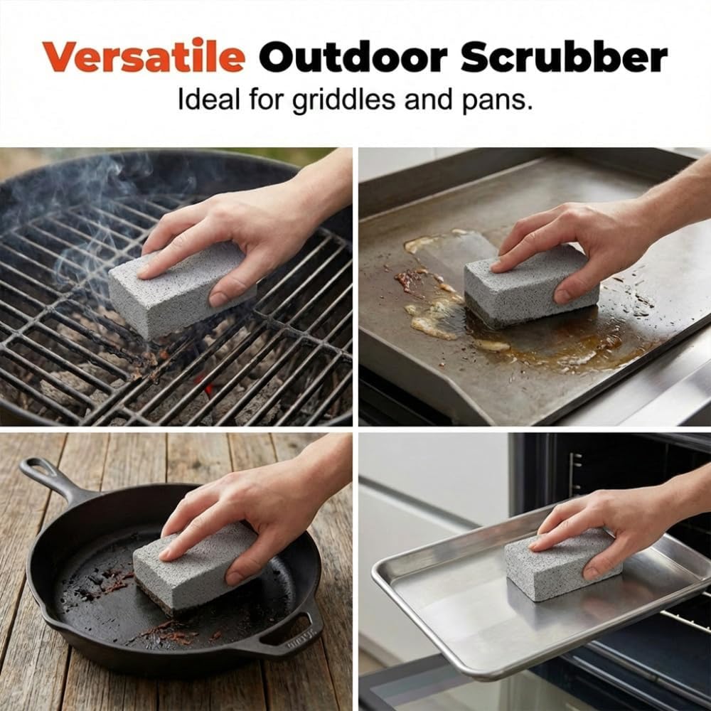 Heavy Duty Grill Cleaning Brick & Scrubber for BBQ Lovers, Effortlessly Remove Grease & Residue, Non-Scratch Flat Top Stone, Perfect for Home Cooks & Outdoor Kitchens (5, with Handle)