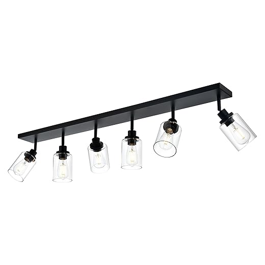 MELUCEE 6 Light Track Lighting Kit Bathroom Lighting Matte Black Ceiling Spotlight Fixture with Adjustable Track Heads for Hallway Foyer Bath Storage, Clear Glass Shade
