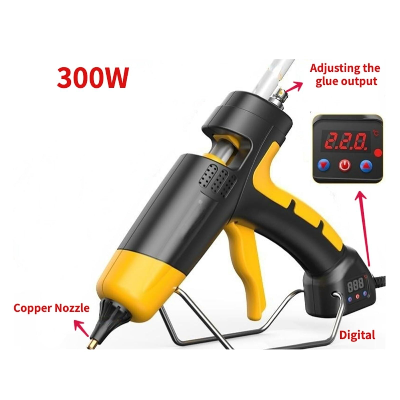 Pistolet do klejenia na gorąco, Pistolet Do Klejenia Na Gorąco 300w Cyfrowy Wyświetlacz Regulowana Temperatura Dysza Miedziana DIY Narzędzie Gospodarstwa Domowego na naprawy domowe