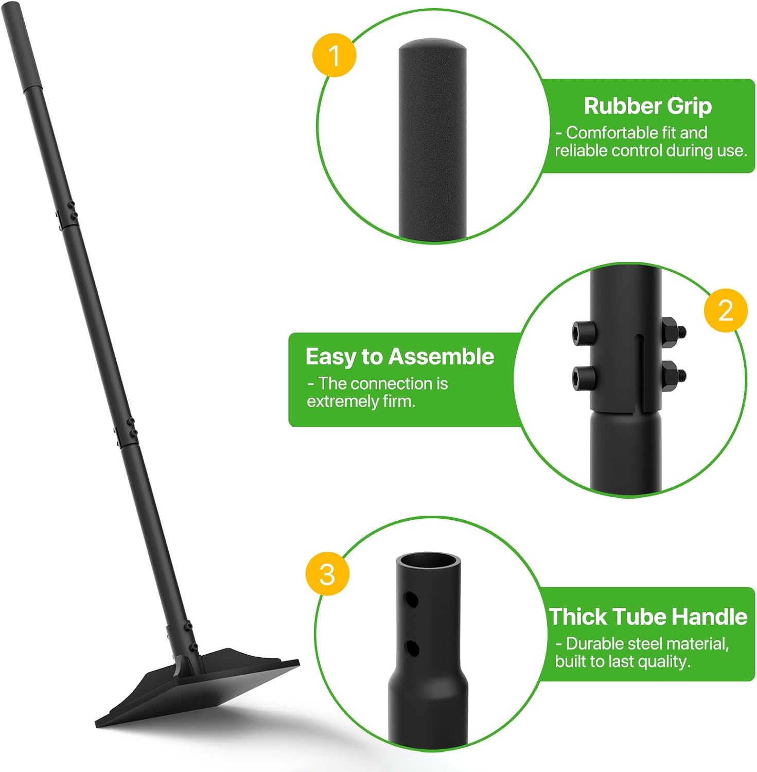 Steel Tamper Tool, 49 inch Hand Tamper with Heavy Duty 8"x8" Metal Tamper Head, Long Handle Garden Tamper Tool for Dirt, Landscaping, Soil, Ground, Sand, Black