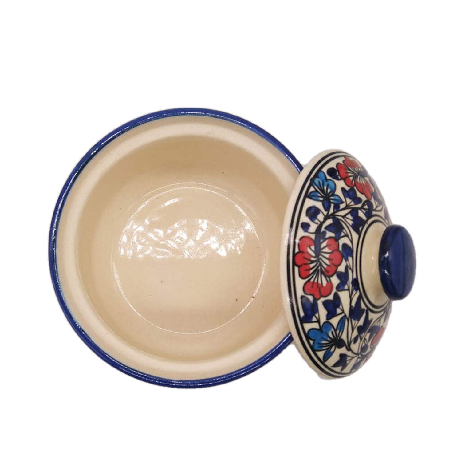 India Meets India Ceramic Serving Bowl with Lid Mixing Bowls Dinner Bowl Snack Bowl, 500 ml Handicraft By Awarded Indian Artisan (Multicolor-2)