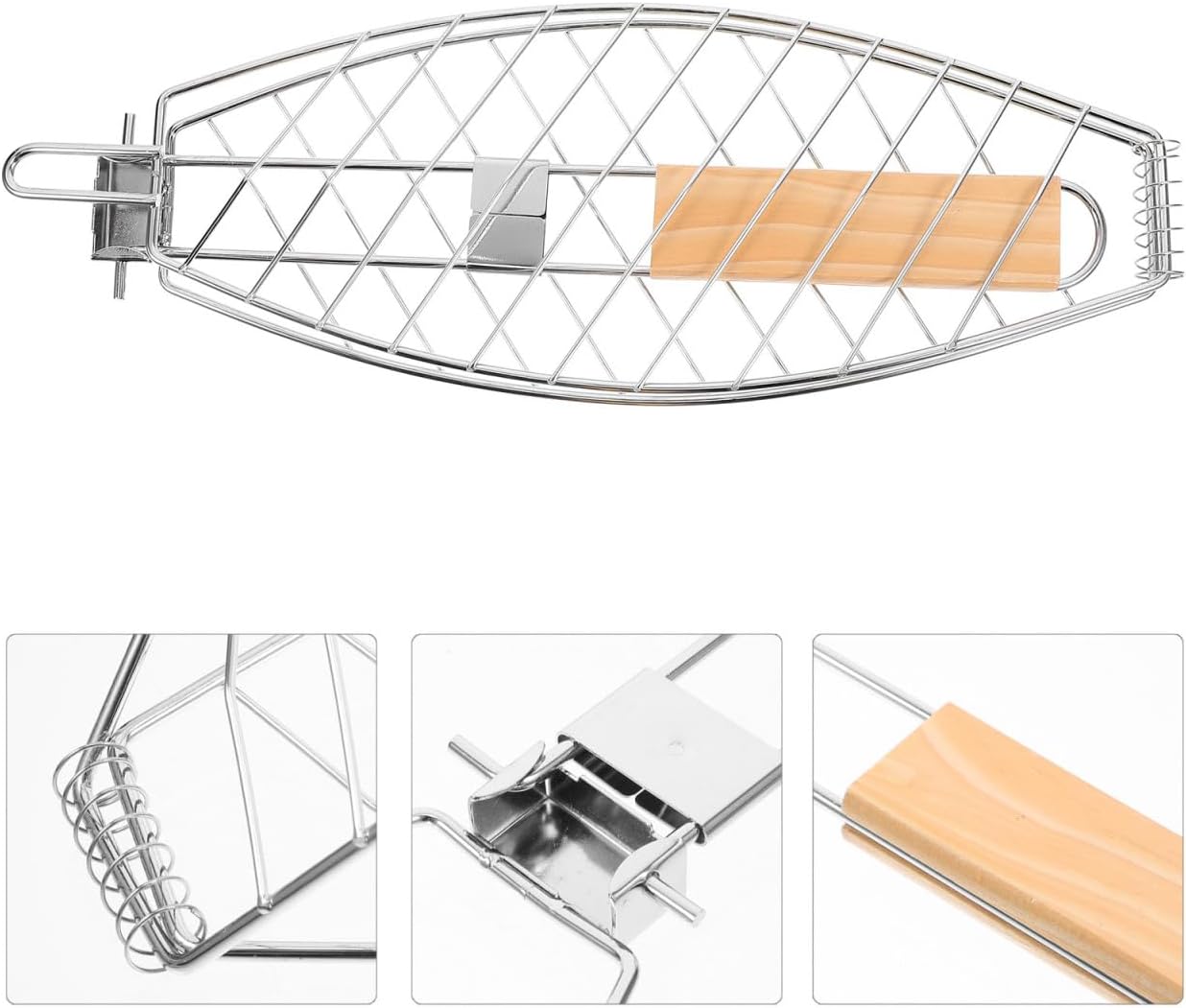 Amosfun Folding Bbq Grill Basket Portable Fish Grill Basket for Camping Outdoor Cooking with Handle 24.40X4.72X0.70In Lightweight Barbecue Rack for Vegetables Shrimp Chicken