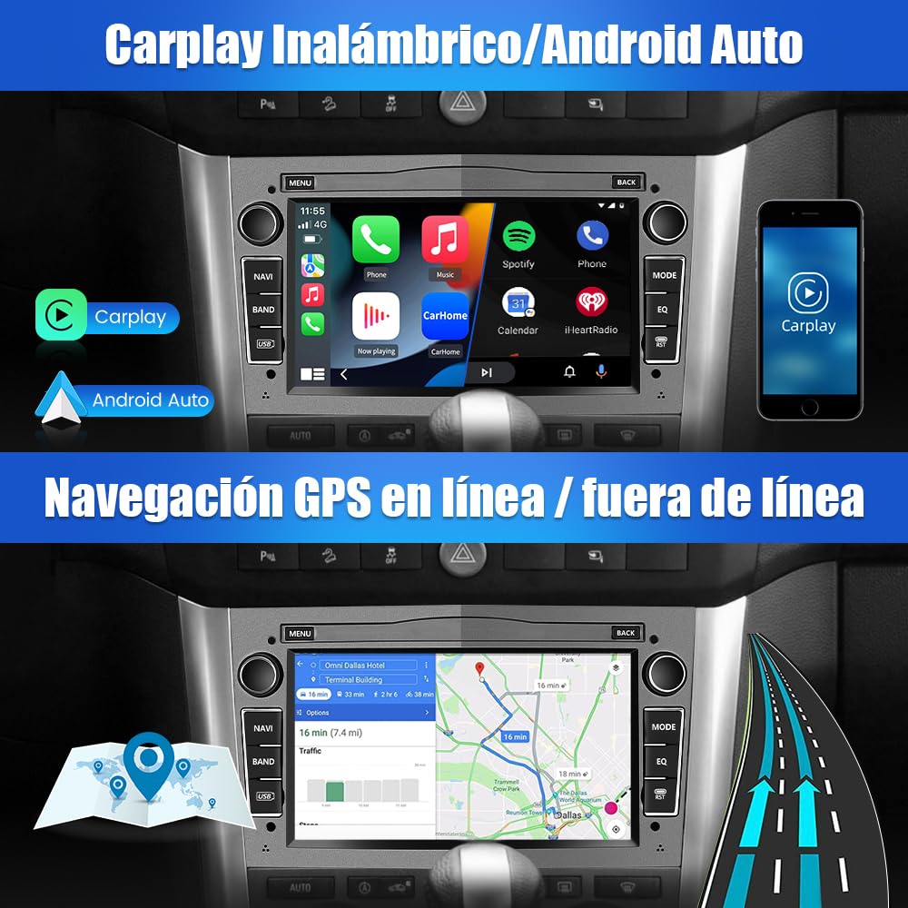 AWESAFE Android 12.0 2GB+64GB Pantalla de Coche para Opel con Carplay/Android Auto, Pantalla Táctil 7 Pulgadas con WiFi/GPS/Bluetooth/DSP/RDS/USB/FM/24 Temas, Apoyo Mandos Volante,MirrorLink(Gris)