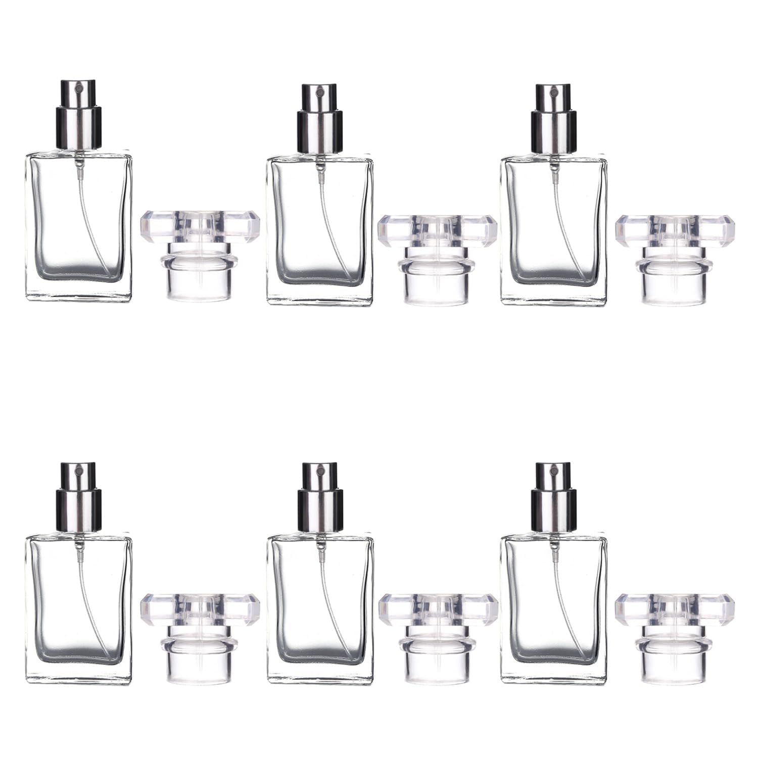 Hunky Dory 6pcs 30ml Empty Clear Glass Delicated Perfume Decant Spray Bottles with Metally Pump and Unique Cap For DIY Perfume, Essential Oils, Rose Water, Travel Use-image-45