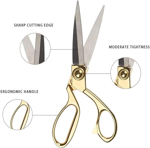 Miniatura 2 de Tijeras afiladas de acero inoxidable dorado de 8.5 pulgadas, tijeras profesionales de tela para manualidades domésticas, corte resistente para