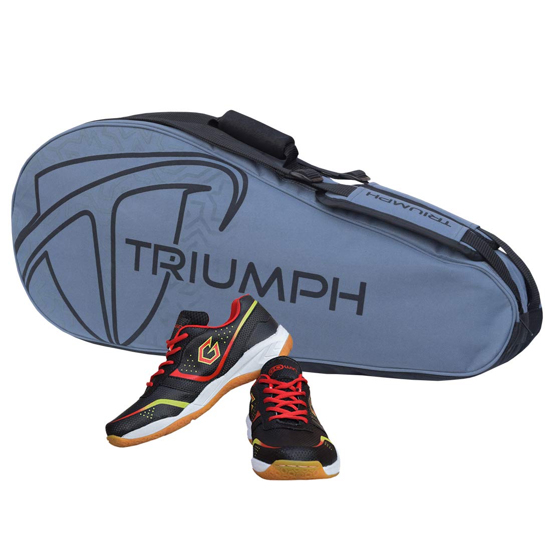 Gowin Badminton Shoe Smash Black Size-5 with Triumph Badminton Bag 303 Grey/Black-image-15