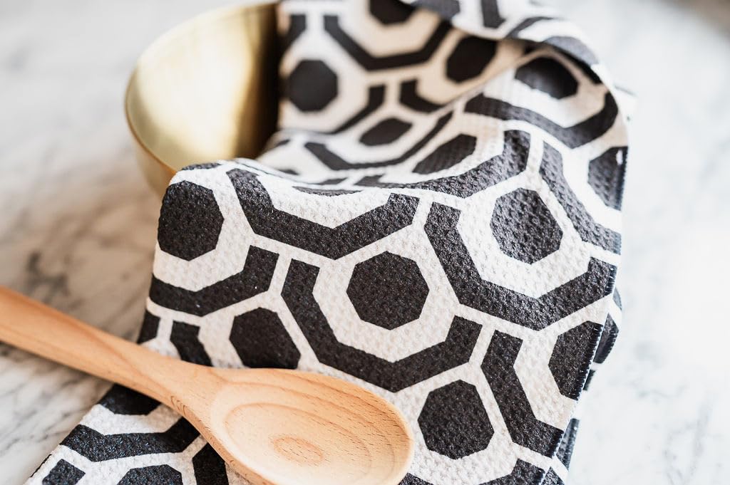 Desert Aqua || 3 Pack|| Double Sided || Not Your Ordinary Dish Towels || Waffle Weave Microfiber || Highly Absorbent || Hanging Loop || Dish Cloths || Modern || Designer Prints (Black)