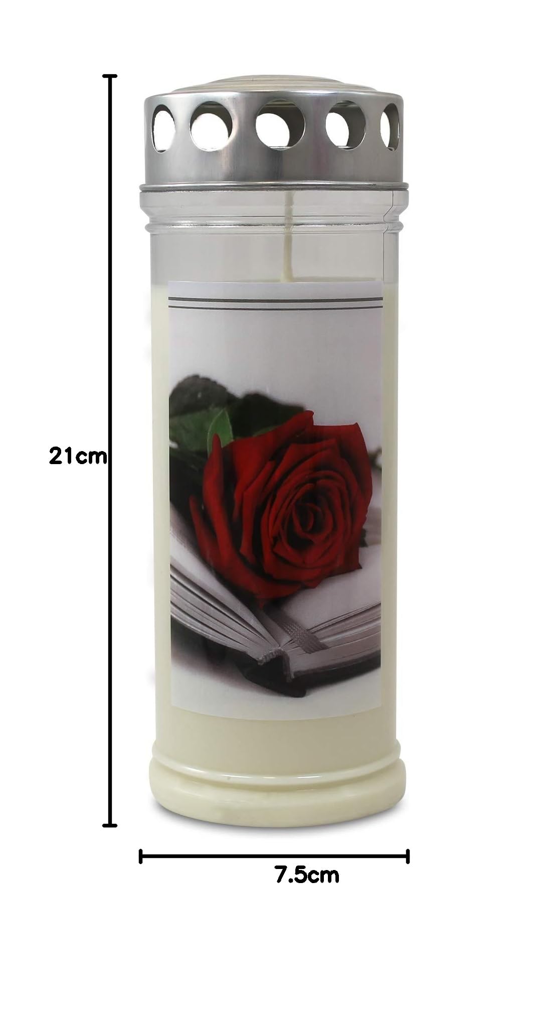 12er Set Gedenkkerzen Grablichter "Rose/Buch" ca. 75 x 210 mm, extralange Brenndauer, Dauerbrenner 150 - 160 h, Grabkerze, Grableuchte, Grablaterne, Grabschmuck, Trauerlicht