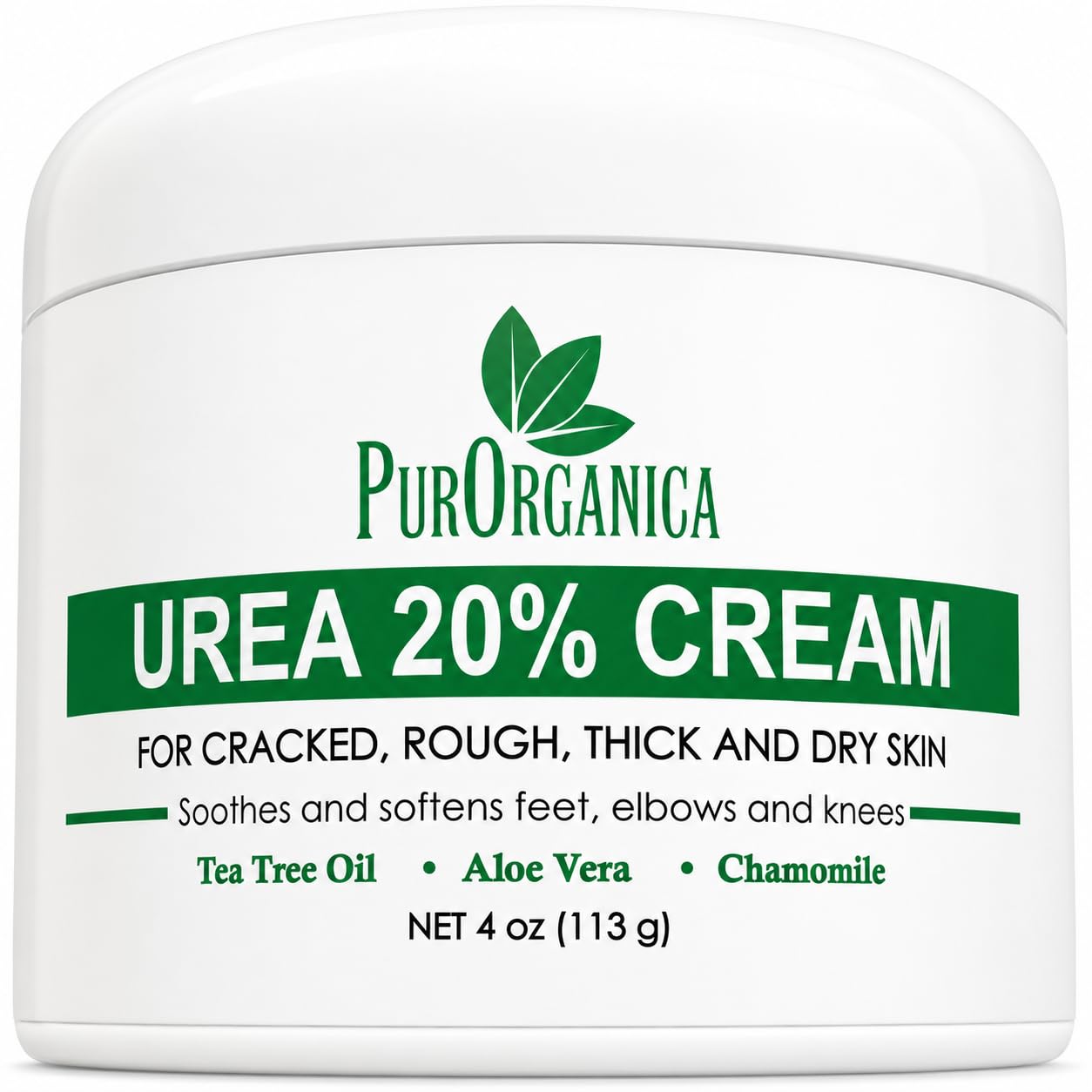 PurOrganica Urea Cream 20% – Made in USA, Maximum Strength Foot Cream for Dry, Cracked Heels, Corns, Calluses & Rough Feet, Exfoliating Moisturizer 4 Ounce (Pack of 1)
