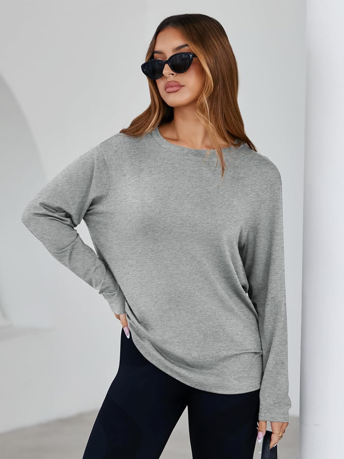 Tankaneo Womens Long Sleeve Oversized T Shirts Basic Crewneck Workout Tee Tops 2026 Fall Loose Fit Casual Y2K Clothes - Image 3