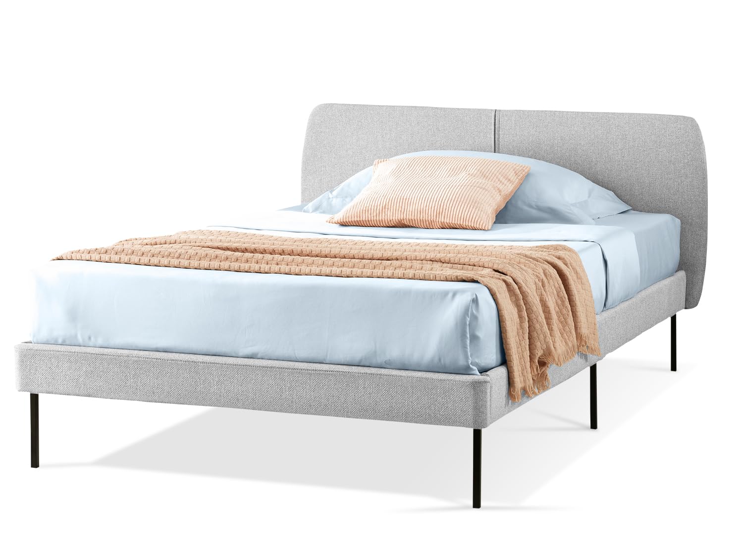 EVERGREENWEB Letto Piazza e mezzo in doghe in legno e testata quadrata stondata| facile da montare, Letto di Design | Colore Grigio Chiaro |Mod. Tokio