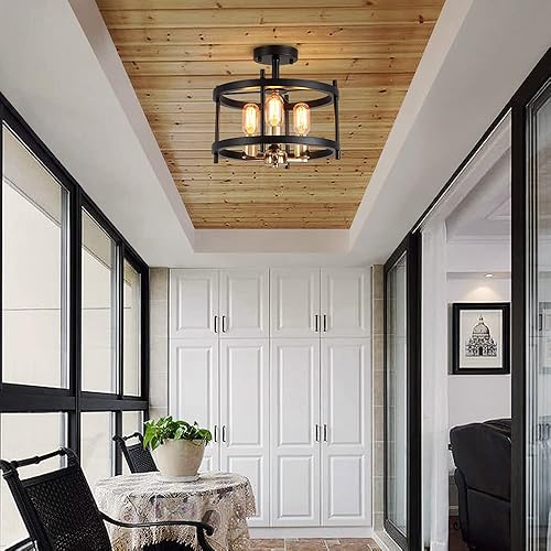 Miniatura 6 de AGV LIGHTING Lámpara de techo semiempotrada, 3 luces, montaje en techo, acabado negro y dorado