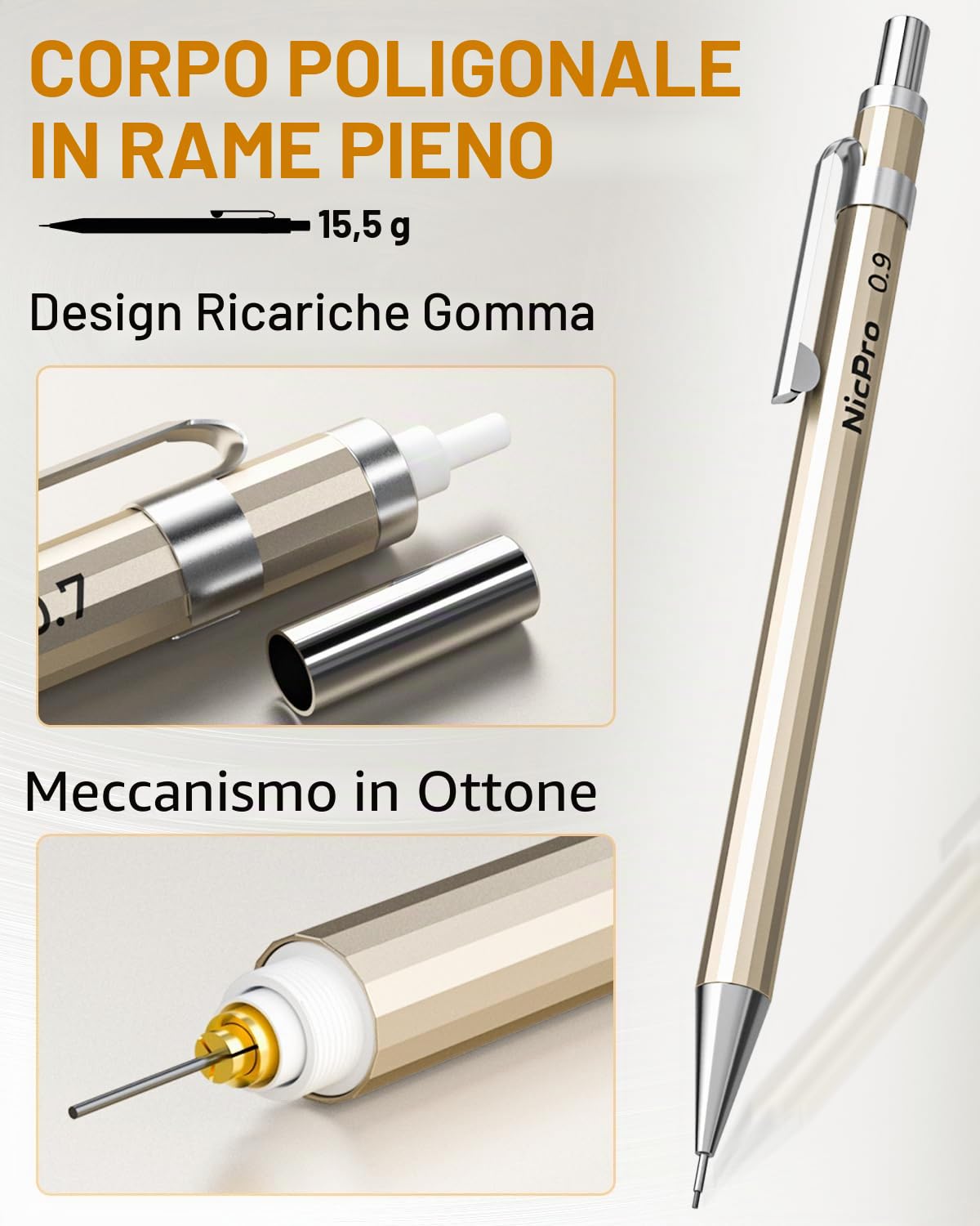 Nicpro 6 Pezzi Matite Meccaniche Set 0,3 0,5 0,7 0,9mm 2mm Portamine per Artista Disegno