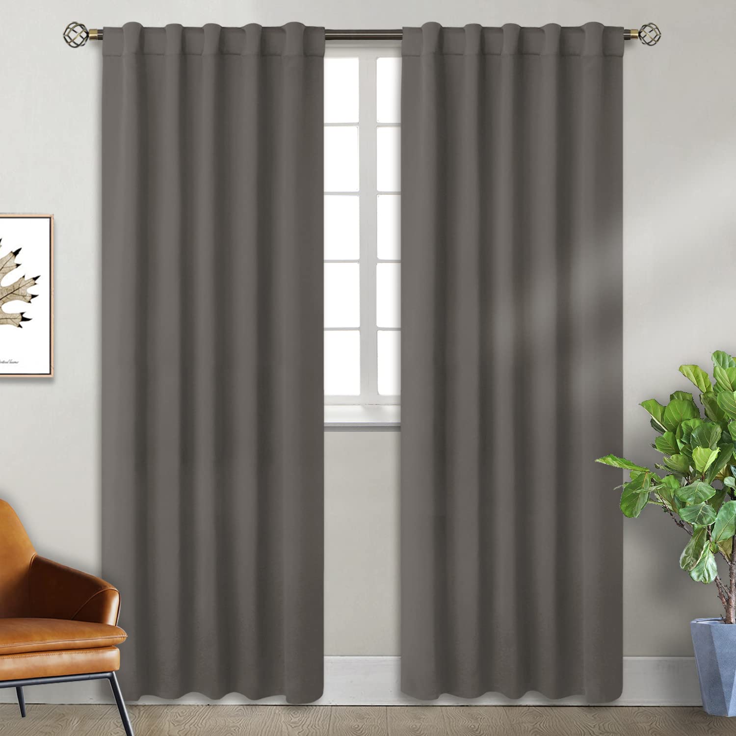 BGment Blackout Curtains 84 inches Long - Rod Pocket and Back Tab Thermal Insulated Room Darkening Curtains for Living Room, 42 x 84 Inch, 2 Window Curtain Panels, Grey โ image 1