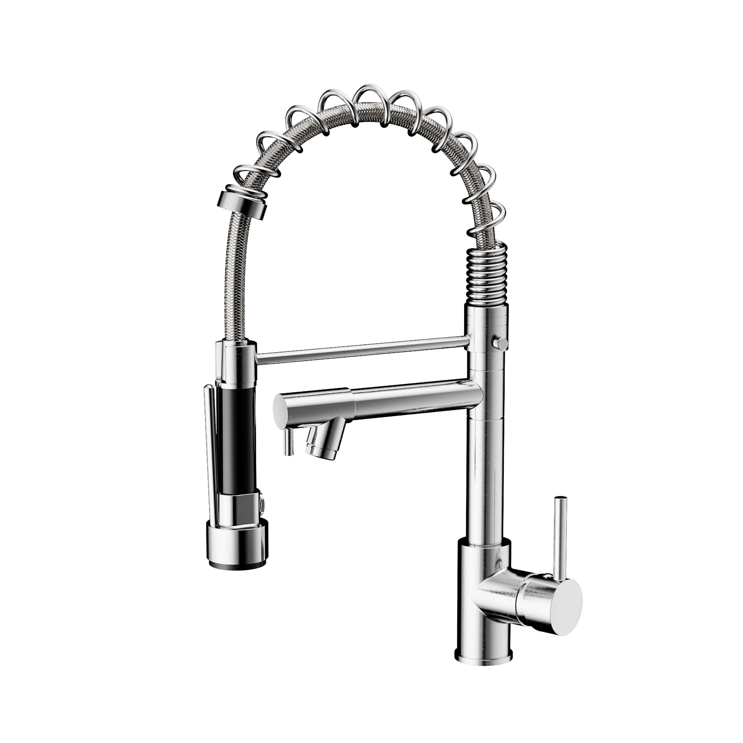 Cobbe Kitchen Tap, Spring Kitchen Sink Mixer Taps with Two Spouts, High Arc Swivel 360 with Pull Out Sprayer, Commercial Faucet Single Handle Lever, UK Standard, Chrome