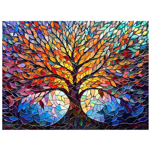 Reivworl Tree Diamond Art Kits for Adults, Glass Style Diamond Painting Kits, Gem Art Kit for Gifts and Home Interior Decor 12x16 Inch