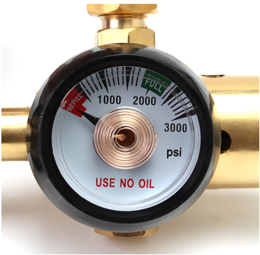 Hel lateksowy regulator nadmuchiwania balonów z manometrem W21.8-14 | Mosiężna konstrukcja, miernik 3000 PSI, kompatybilny z zaworem zbiornika, radełkowane pokrętło sterujące, wskaźnik ciśnienia
