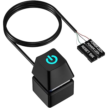 Computer Power Switch PC Power Button External Computer Desktop Switch with LED Light 1.8 m Extension Cable Replacement of PC Black