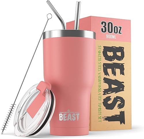Miniatura 65 de Beast - Vaso de acero inoxidable con aislamiento al vacío para café, taza de hielo, termo de viaje de doble pared, 42 onzas (azul cielo tormentoso)