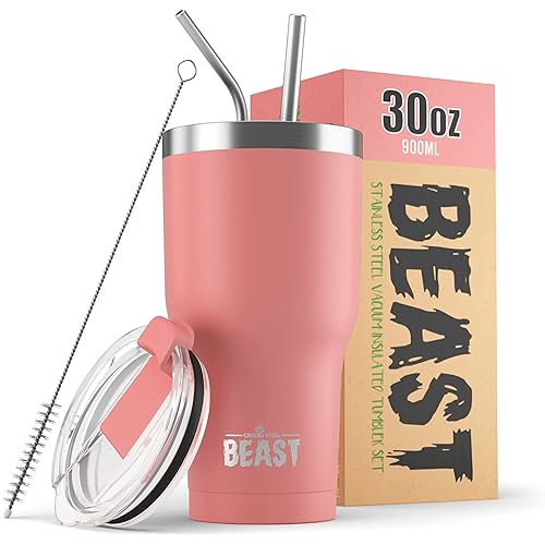 Beast 30 oz Tumbler Stainless Steel Vacuum Insulated Coffee Ice Cup Double Wall Travel Flask (Blossom Pink)