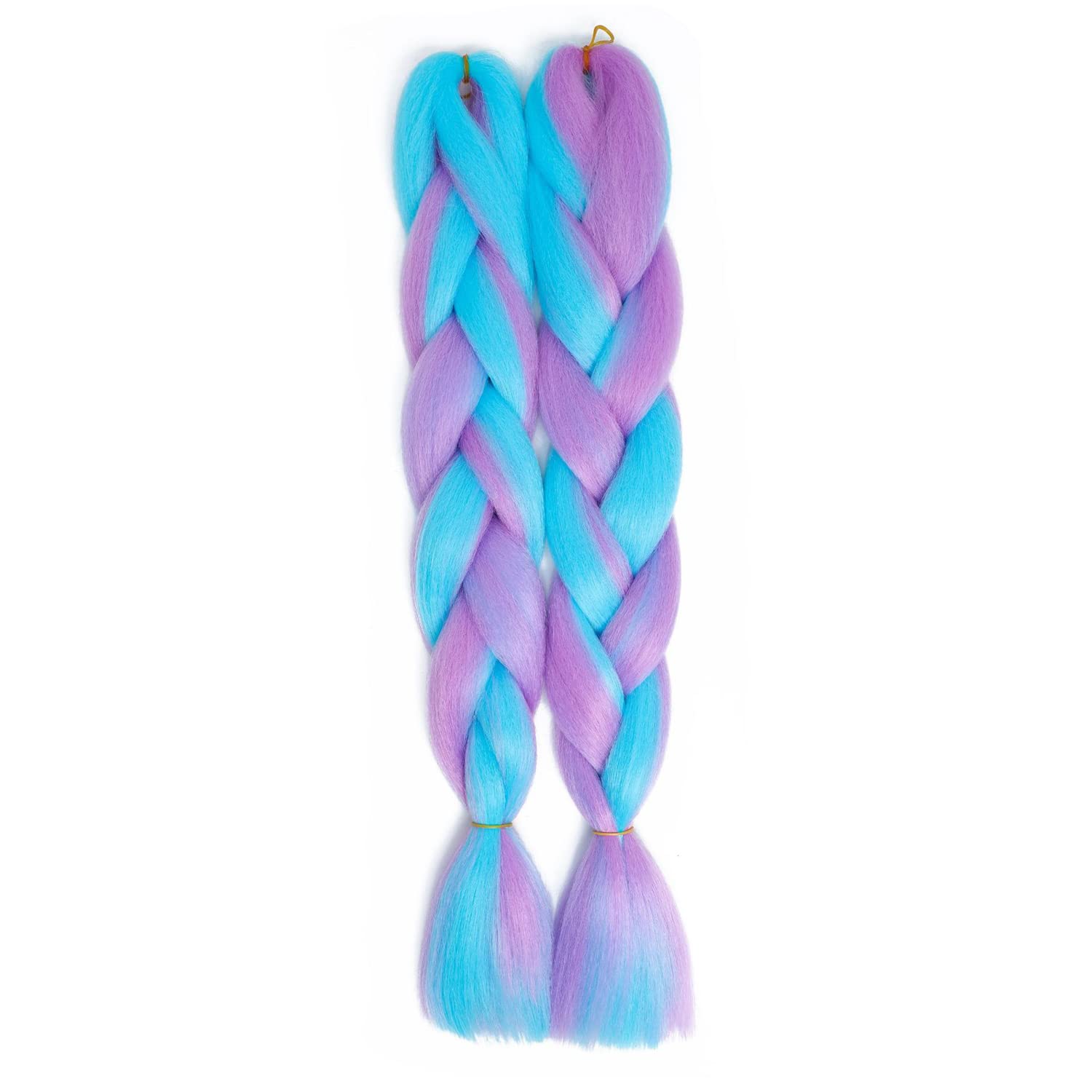 Paquete de 2 extensiones de cabello trenzado torcido de color, extensiones de trenza trenzada gigante, cabello trenzado sintético, trenzas torcidas, 24" (azul lago, morado claro)