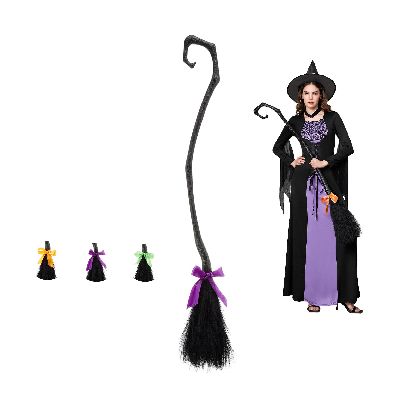 Balai De Sorcière Halloween - Décoration 88 Cm, Ruban Inclus - Accessoire Déguisement Enfant Et Adulte, Pour Porte Ou Jardin
