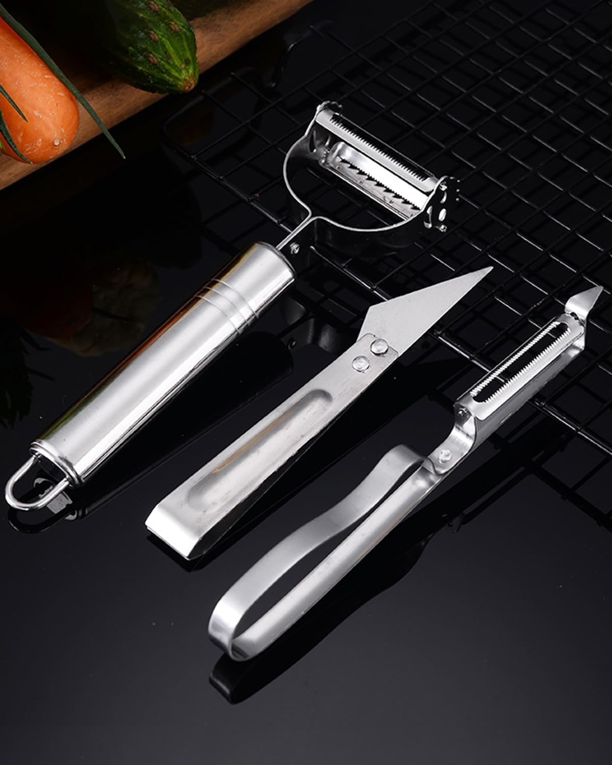 3pcs Vegetable & Fruit Peeler Set | 3-in-1 Multifunctional Razor Sharp Cutter, Meat Cutter, Hand Peeler & Julienne Shredder for Kitchen Use