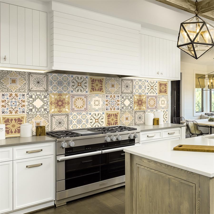 Kinde Tile Stickers Yellow Gray Peel and Stick Floor Tiles PVC Stick on Bathroom Tiles Waterproof Wall Tile Stickers Kitchen Stick on Tiles Oilproof Stick-on Tiles Self Adhesive 10x10cm/10 Pcs