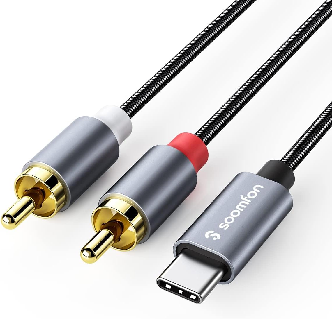SOOMFON USB C to RCA Audio Cable 1M 2 RAC to USB C Audio Cable for Xiaomi LG Huawei Samsung Pixel Tablet Speaker Car Stereo