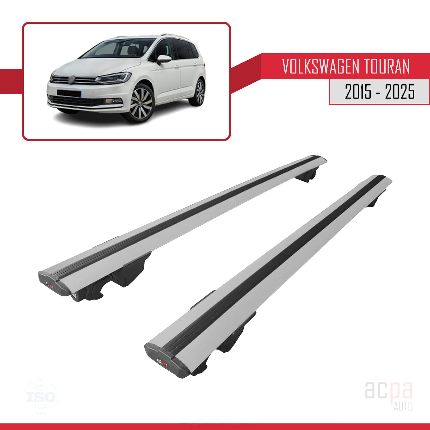 Compatible con Volkswagen Touran 2 (5T) 2015-2025 Hook Model Barras de Techo Auto Portaequipajes Barras Transversales Gris Aluminio 2 Barras