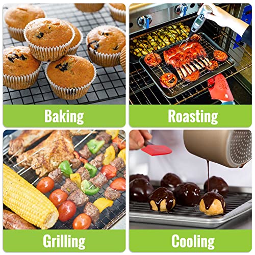 HULISEN 2 Pack Cooling Racks - 16" x 10", Nonstick Wire Baking Rack with Handle fits Half Sheet Pan for Cooking, Roasting, Grilling, Drying, Metal Mesh Cookie Rack for Cooling Cake, Oven Safe