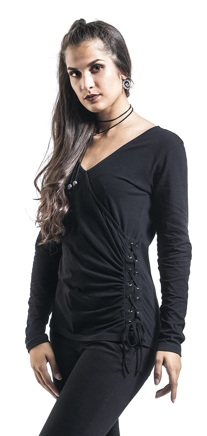 Black Premium by EMP Damen schwarzes Langarmshirt mit Schnürung