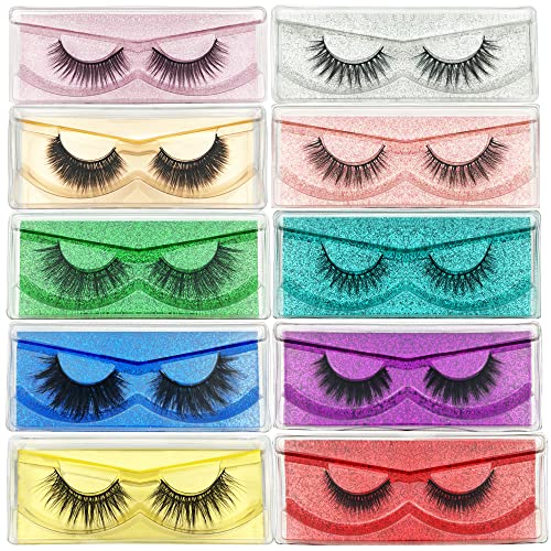 False Eyelashes 10 Pack Lashes, 13-15Mm Wholesale 5D Fake Faux Mink Lashes, Fluffy Natural Eye Lashes, Faux Mink Eyelashes Q2 #TOP27