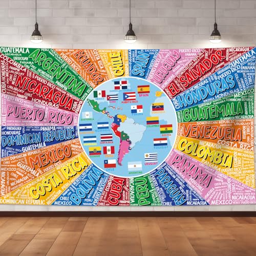 Hispanic Heritage Month Decorations Latin American Spanish Speaking Countries Classroom Banner National Latino Spanish Hispanic Heritage Backdrop Flag Map Wall Decor Party Supplies for Classroom Home