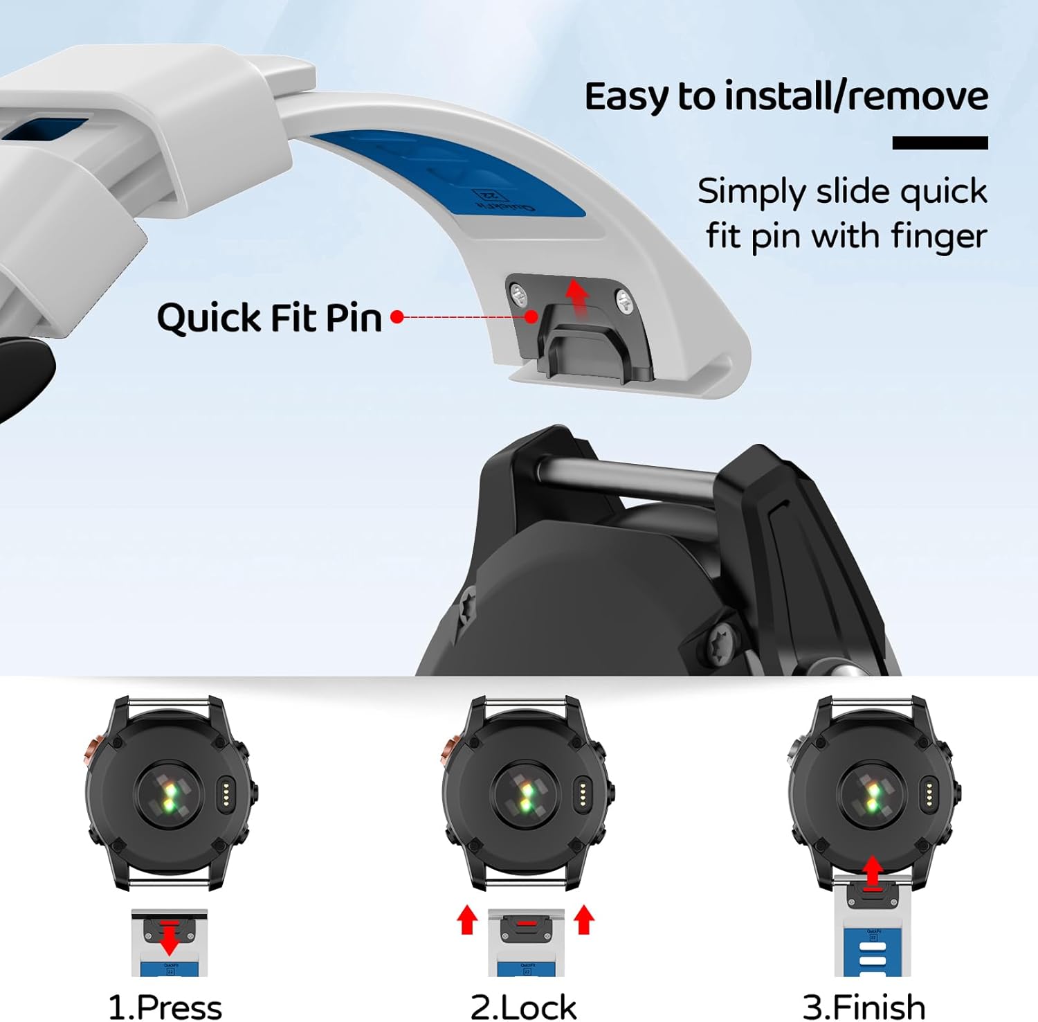 Watch Band for Garmin Fenix 8 47mm/Fenix 7/Fenix 6/Fenix 5/Epix Pro 47mm, 22mm Silicone QuickFit Replacement Bands - Image 2