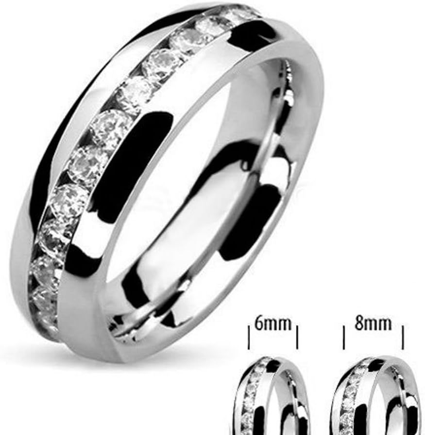 Marimor Jewelry His and Hers Stainless Steel 3 Piece Cubic Zirconia Wedding Ring Set and Eternity Wedding Band