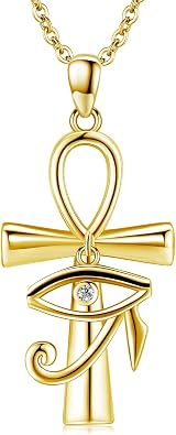 Ankh Necklace 925 Sterling Silver Eye of Horus Pendant Ancient Egyptian Protection Jewelry Gifts for Women BirthdaySilver/gold/black gold