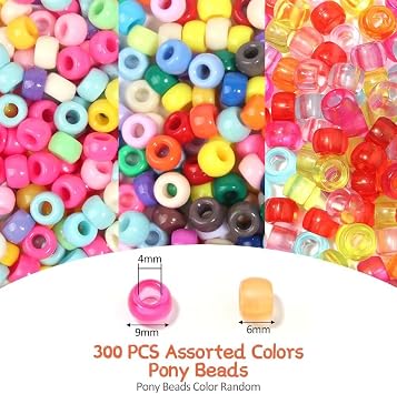 Pony Beads, 300Pcs Hair Beads, 6×9mm Barrel Bead Dreadlock Accessories, Braids Decoration Mix Colourful Plastic Craft Bead for Jewellery/Bracelet/Necklace Making, Threading Hair Braids DIY Party