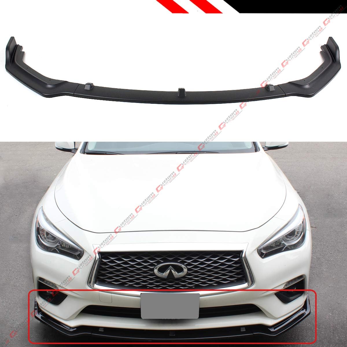 Unpainted Matt Black Front Bumper Lip Spoiler Splitter Compatible for 2018-2020 Infiniti Q50 Base Premium