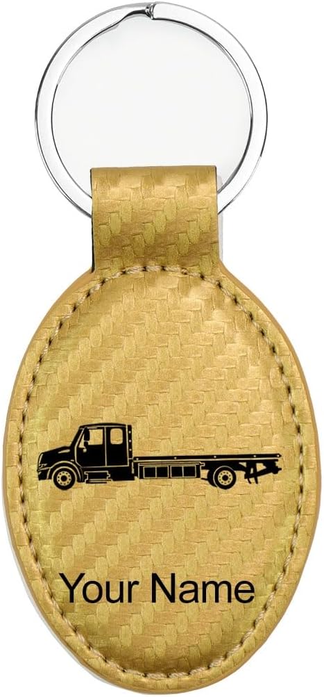 LaserGram Oval Keychain, Flat Bed Tow Truck, Personalized Engraving Included