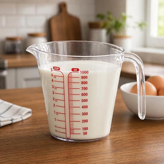 Dereceli Ölçü Kabı 1000 ml Hacminde 10 Aralıklı Sert Plastik Ölçü Kabı 1L (1, 1000 ml)