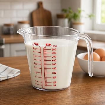 Dereceli Ölçü Kabı 1000 ml Hacminde 10 Aralıklı Sert Plastik Ölçü Kabı 1L (1, 1000 ml)
