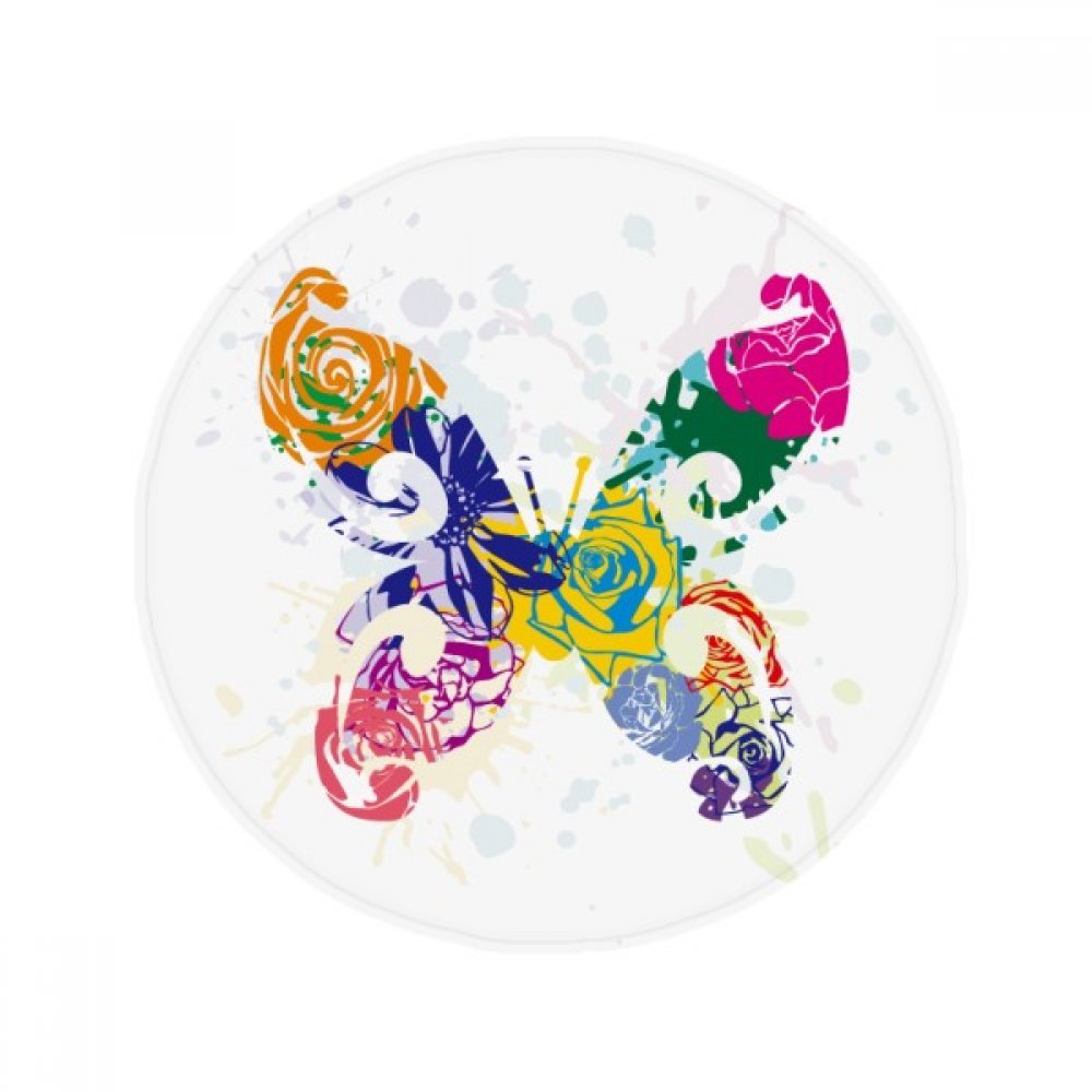 Tapis rond papillon coloré pour entrée et cuisine au style graffiti floral