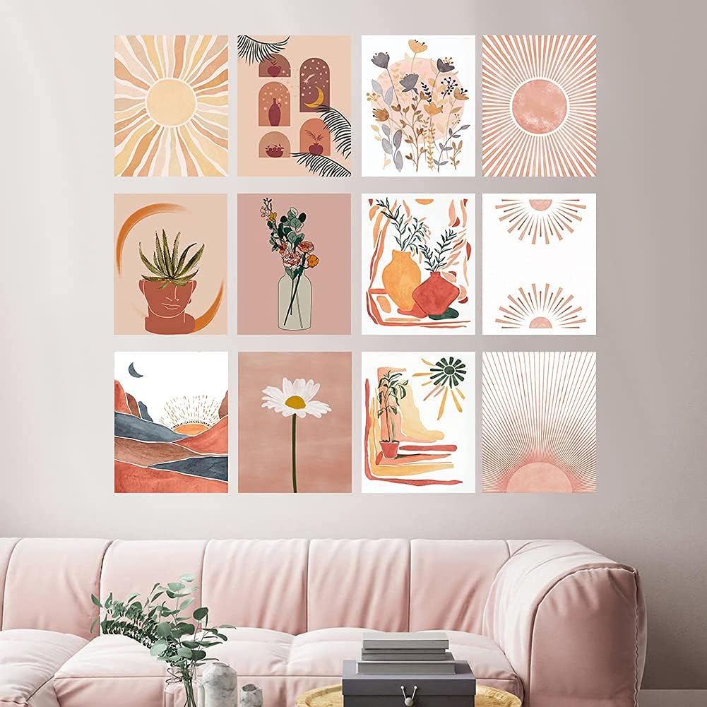 12pcs Canvas Wall Art Prints Frameless, Botanical Plant Wall Decor Pictures for Living room Bedroom Home Decor (Abstract 2)