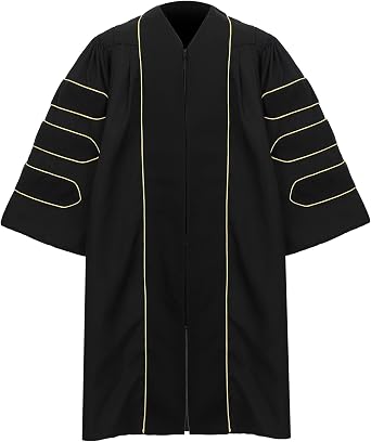 Unisex Deluxe Doctoral Graduation Gown with Gold Piping and Velvet for University Academic Regalia