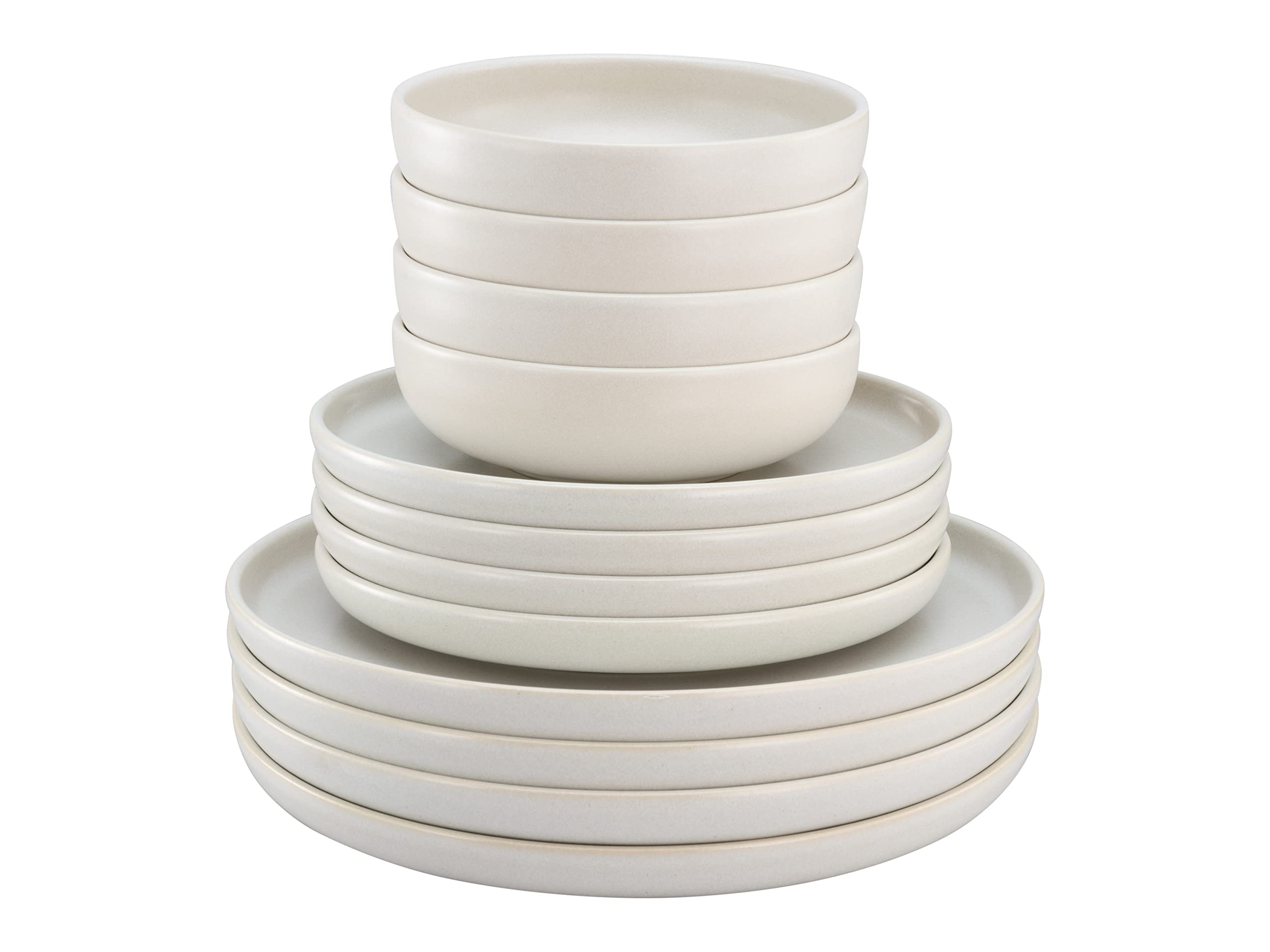 CreaTable, 33065, Serie Uno offwhite, 12-teiliges Geschirrset, Teller Set aus Steinzeug, spülmaschinen- und mikrowellengeeignet, Made in Portugal