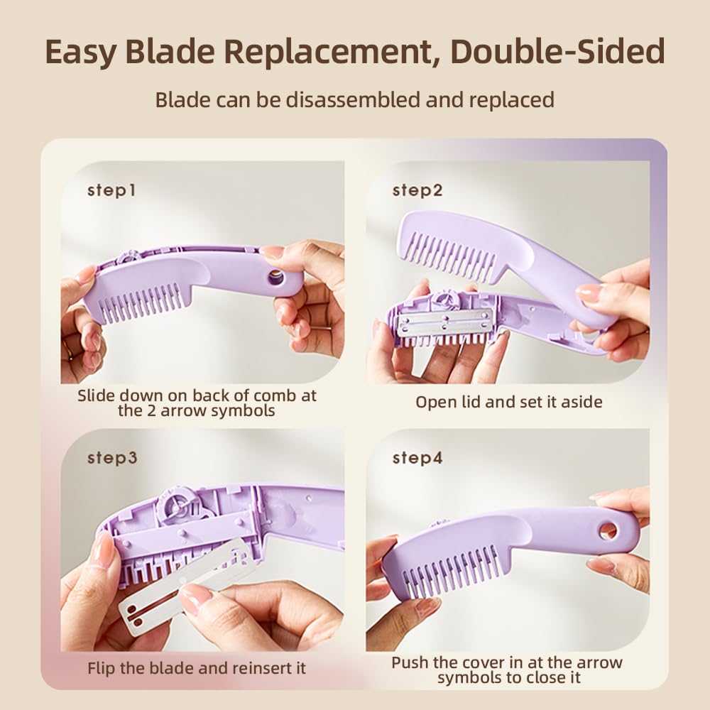 Hair Razor Comb, Hair Thining Trimmer, Homeuse Cutting and Styling Comb (Pink)