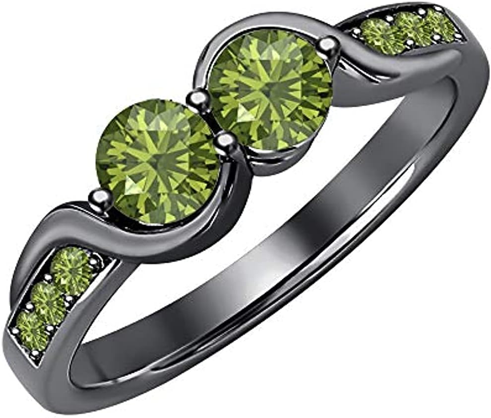 Created Round Cut Gemstones 925 Sterling Silver 14K Black Gold Finish Diamond Two Stone Dazzling Engagement Ring for Women